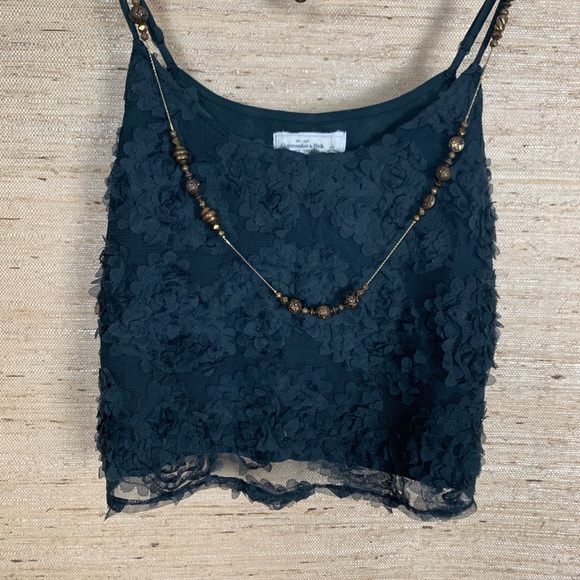 Abercrombie Blue/Gray Mesh Floral Overlay Tank - Picture 1 of 7